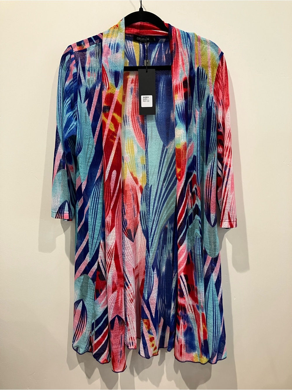 Multi-Color Printed Open Front Cardigan Swim Cover-Up